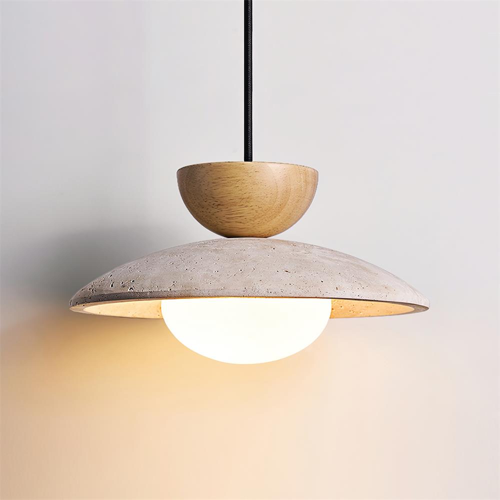 Aurea Pendelleuchte aus Holz und Travertin für Eingangsbereiche und Essbereiche