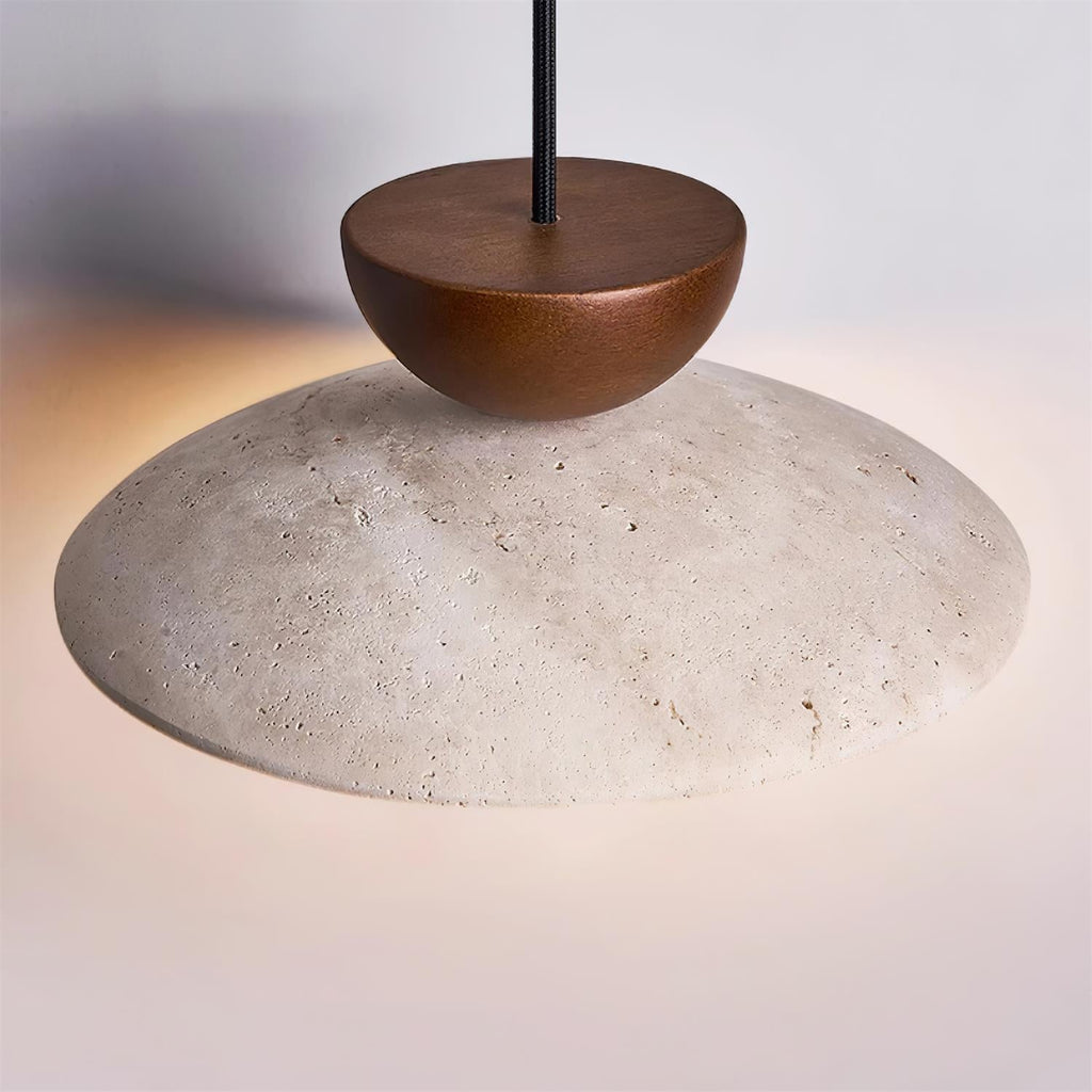 Aurea Pendelleuchte aus Holz und Travertin für Eingangsbereiche und Essbereiche