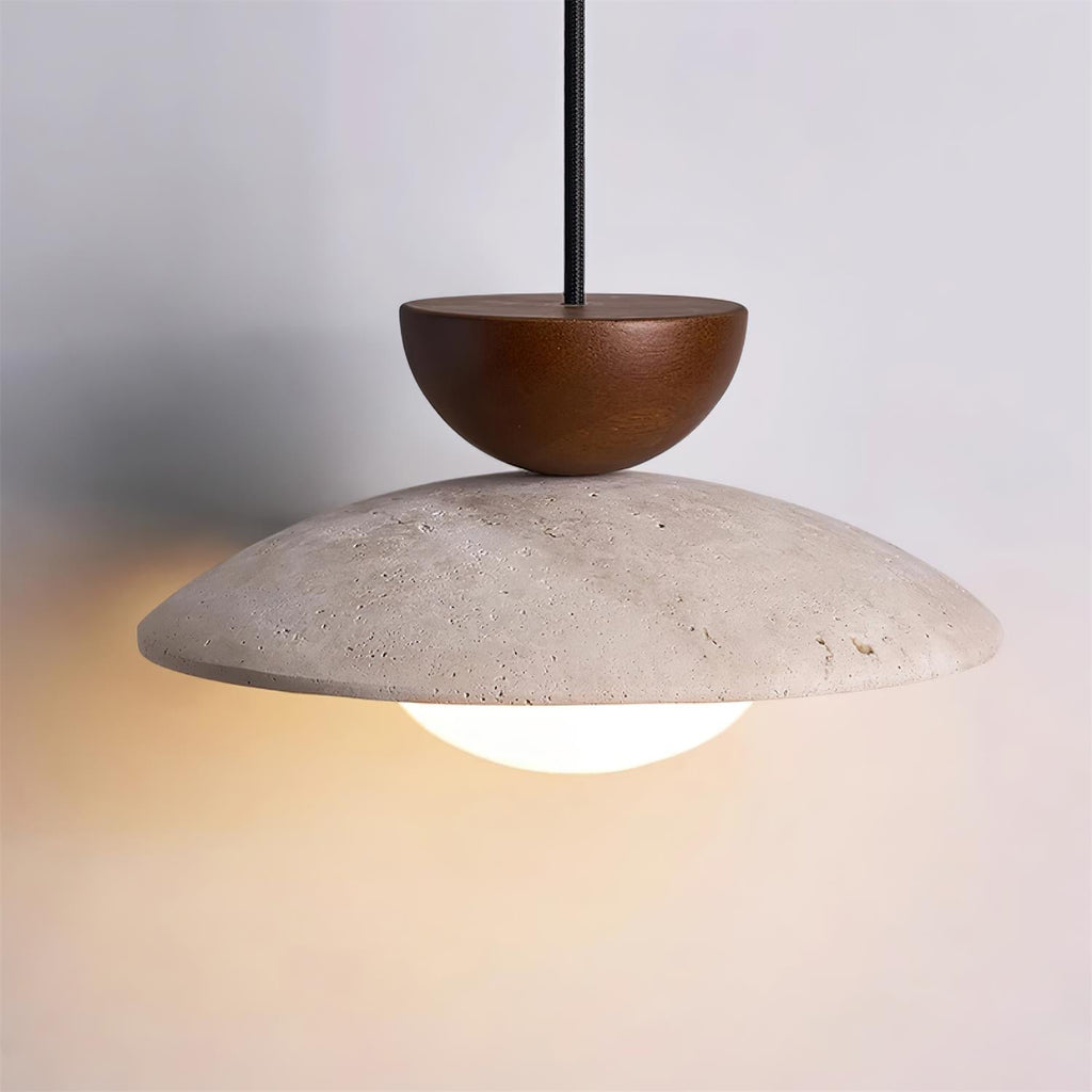 Aurea Pendelleuchte aus Holz und Travertin für Eingangsbereiche und Essbereiche