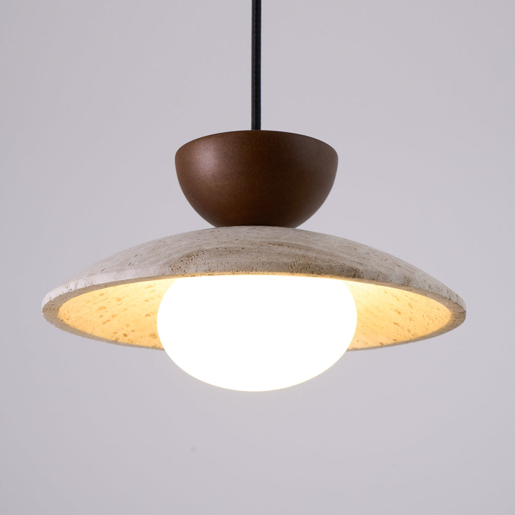 Aurea Pendelleuchte aus Holz und Travertin für Eingangsbereiche und Essbereiche