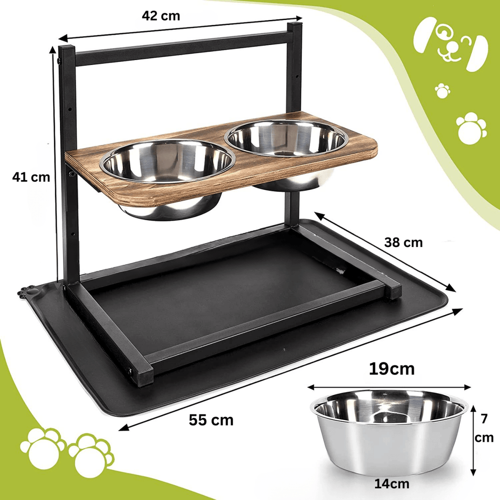 Ergonomisk fodringsstation til hunde med rustfri stålkopper - Fioriscas