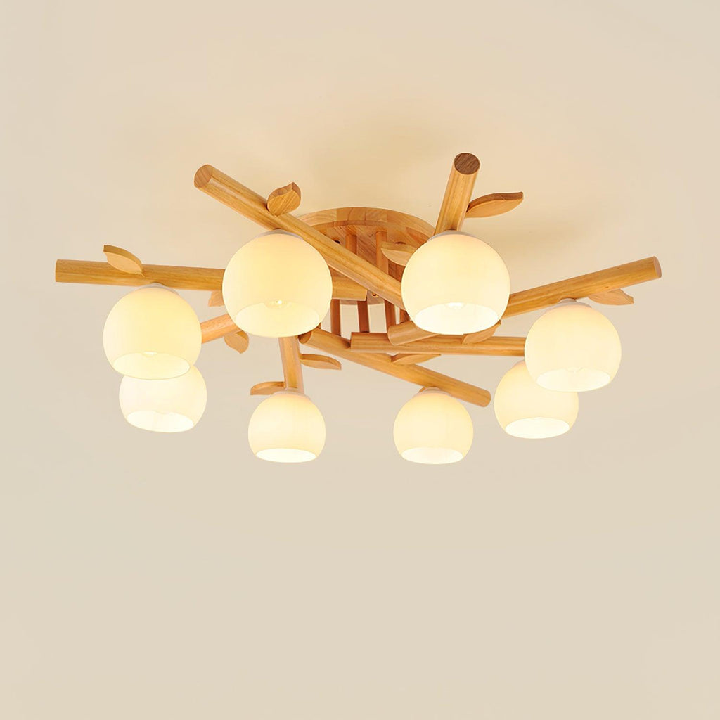Ceiling Light Wood Body Glass Globes Organic Warm Minimalist | Fioriscas