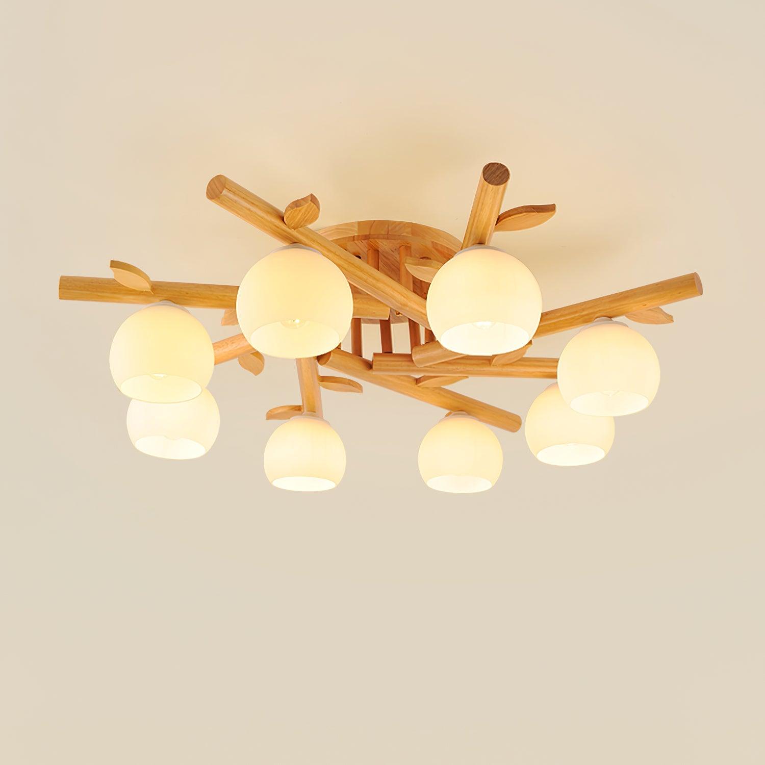Ceiling Light Wood Body Glass Globes Organic Warm Minimalist | Fioriscas