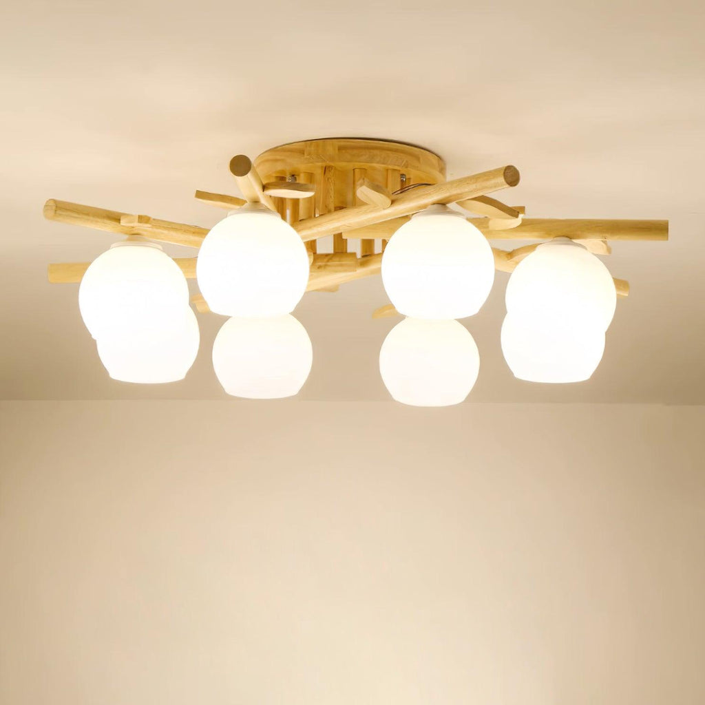 Ceiling Light Wood Body Glass Globes Organic Warm Minimalist | Fioriscas