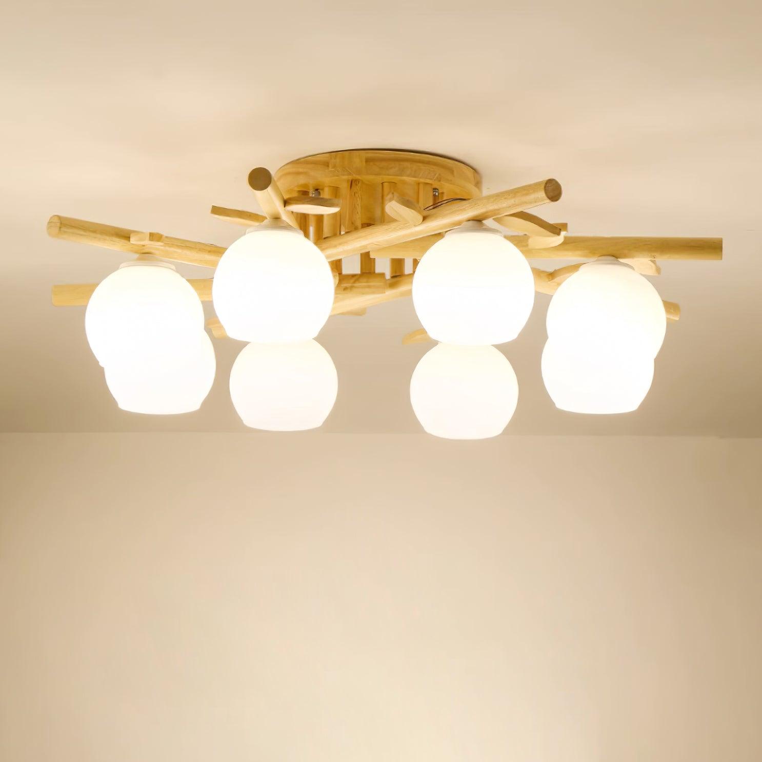 Ceiling Light Wood Body Glass Globes Organic Warm Minimalist | Fioriscas