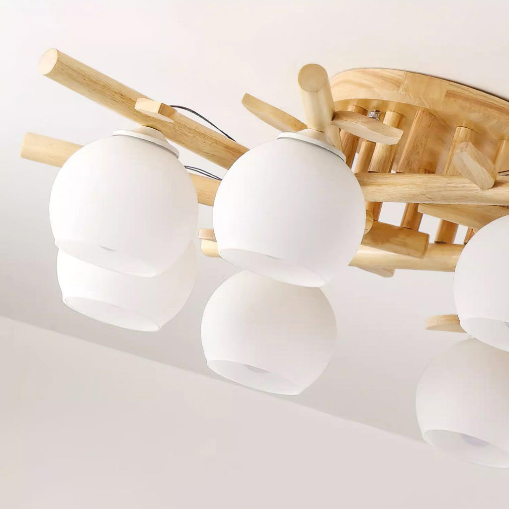 Ceiling Light Wood Body Glass Globes Organic Warm Minimalist | Fioriscas