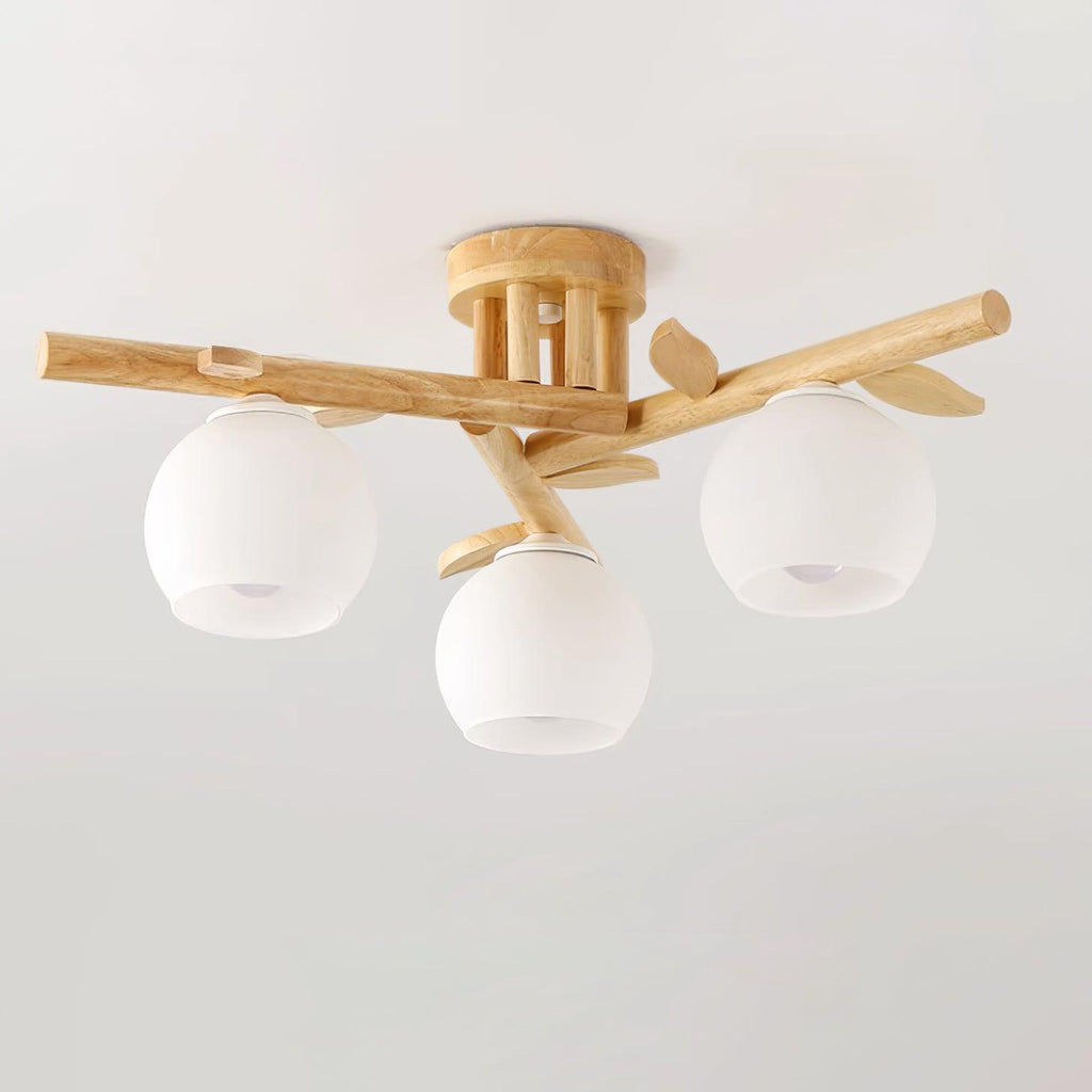 Ceiling Light Wood Body Glass Globes Organic Warm Minimalist | Fioriscas