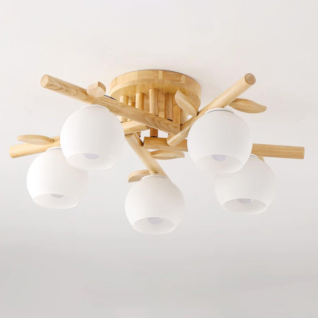 Ceiling Light Wood Body Glass Globes Organic Warm Minimalist | Fioriscas