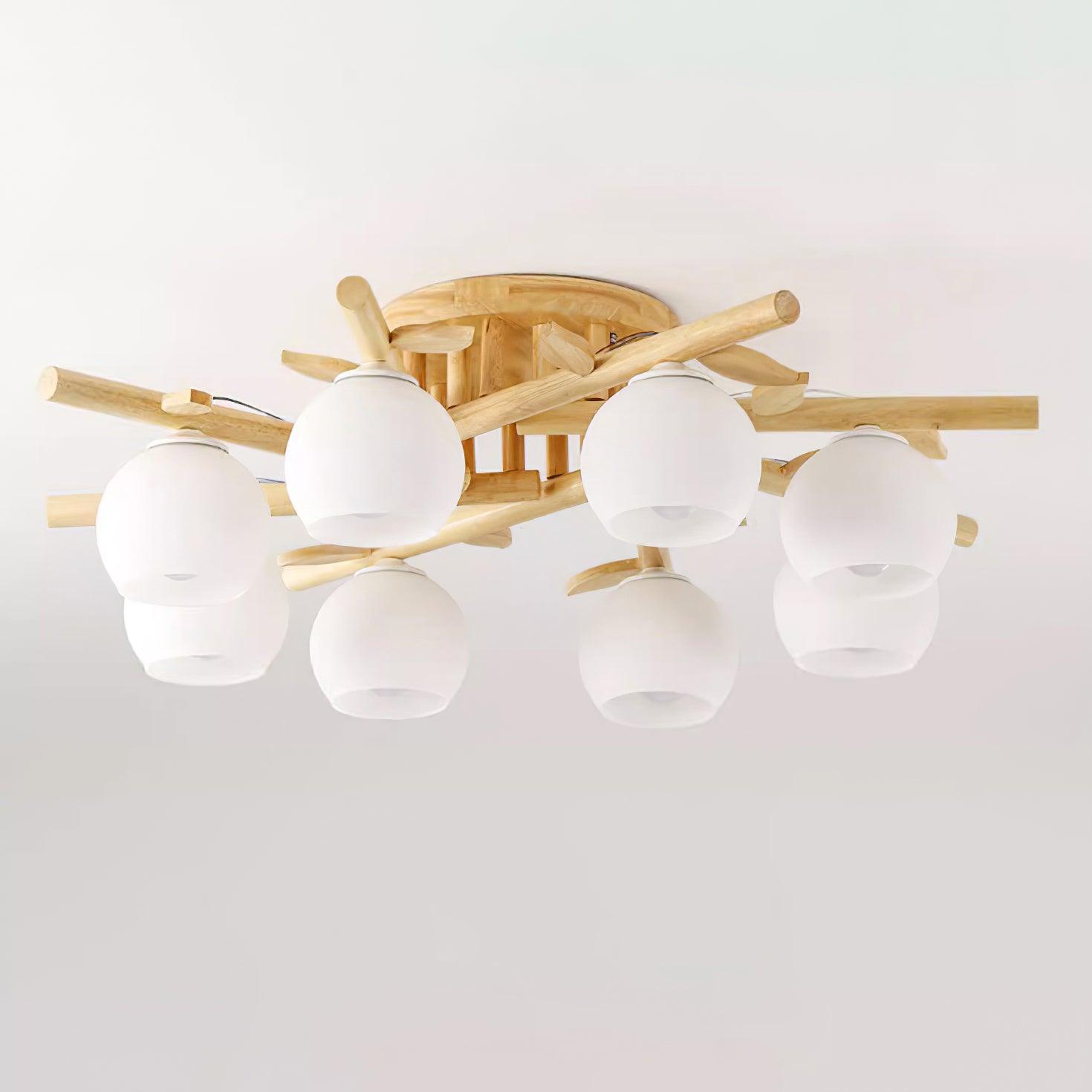 Ceiling Light Wood Body Glass Globes Organic Warm Minimalist | Fioriscas