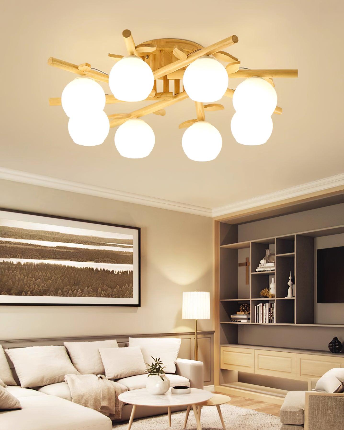 Ceiling Light Wood Body Glass Globes Organic Warm Minimalist | Fioriscas