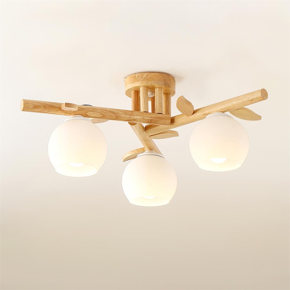 Ceiling Light Wood Body Glass Globes Organic Warm Minimalist | Fioriscas