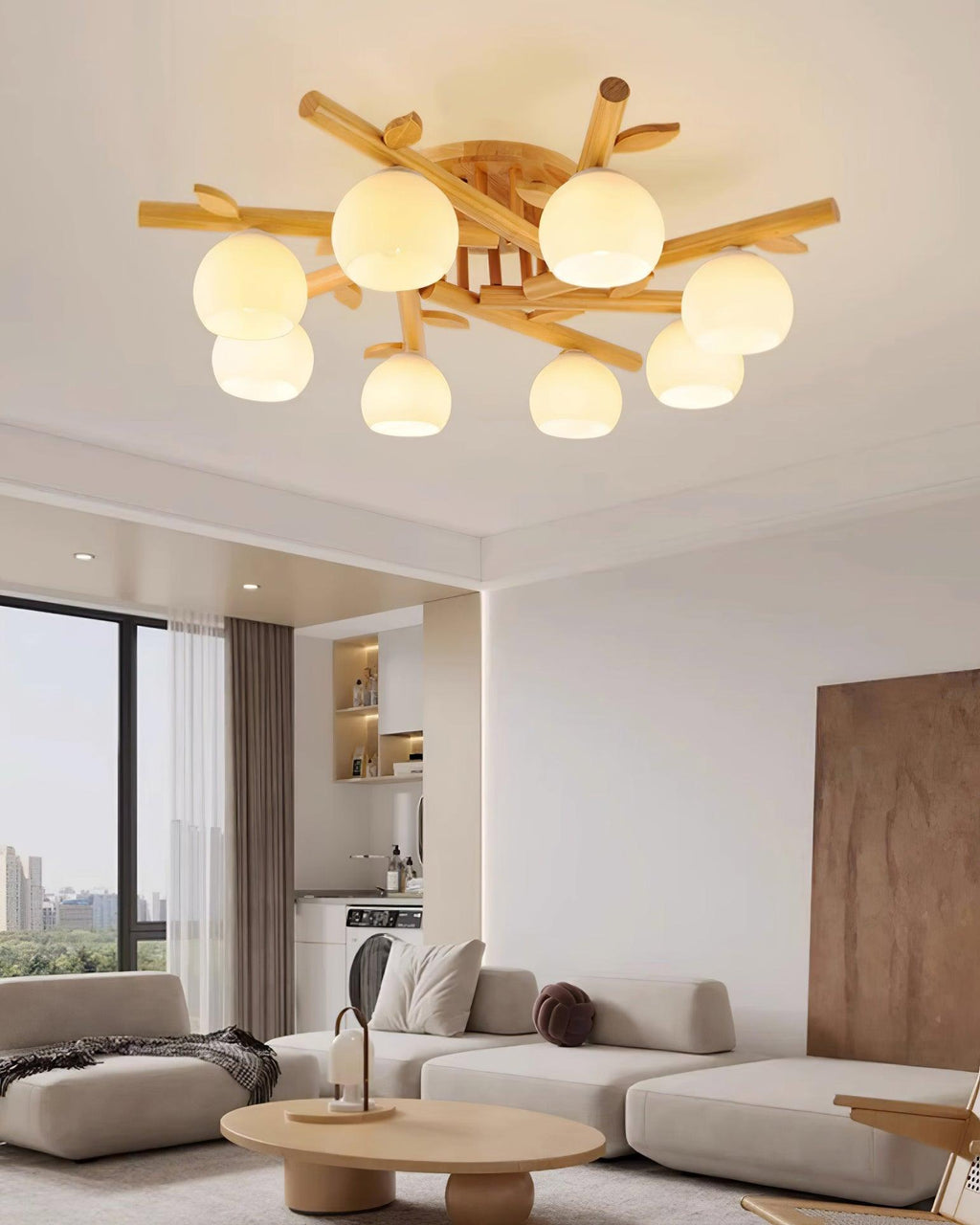 Ceiling Light Wood Body Glass Globes Organic Warm Minimalist | Fioriscas