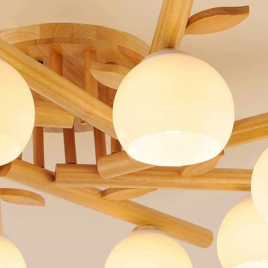 Ceiling Light Wood Body Glass Globes Organic Warm Minimalist | Fioriscas