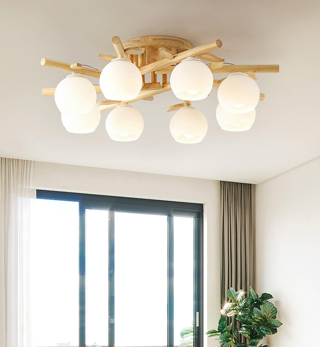 Ceiling Light Wood Body Glass Globes Organic Warm Minimalist | Fioriscas