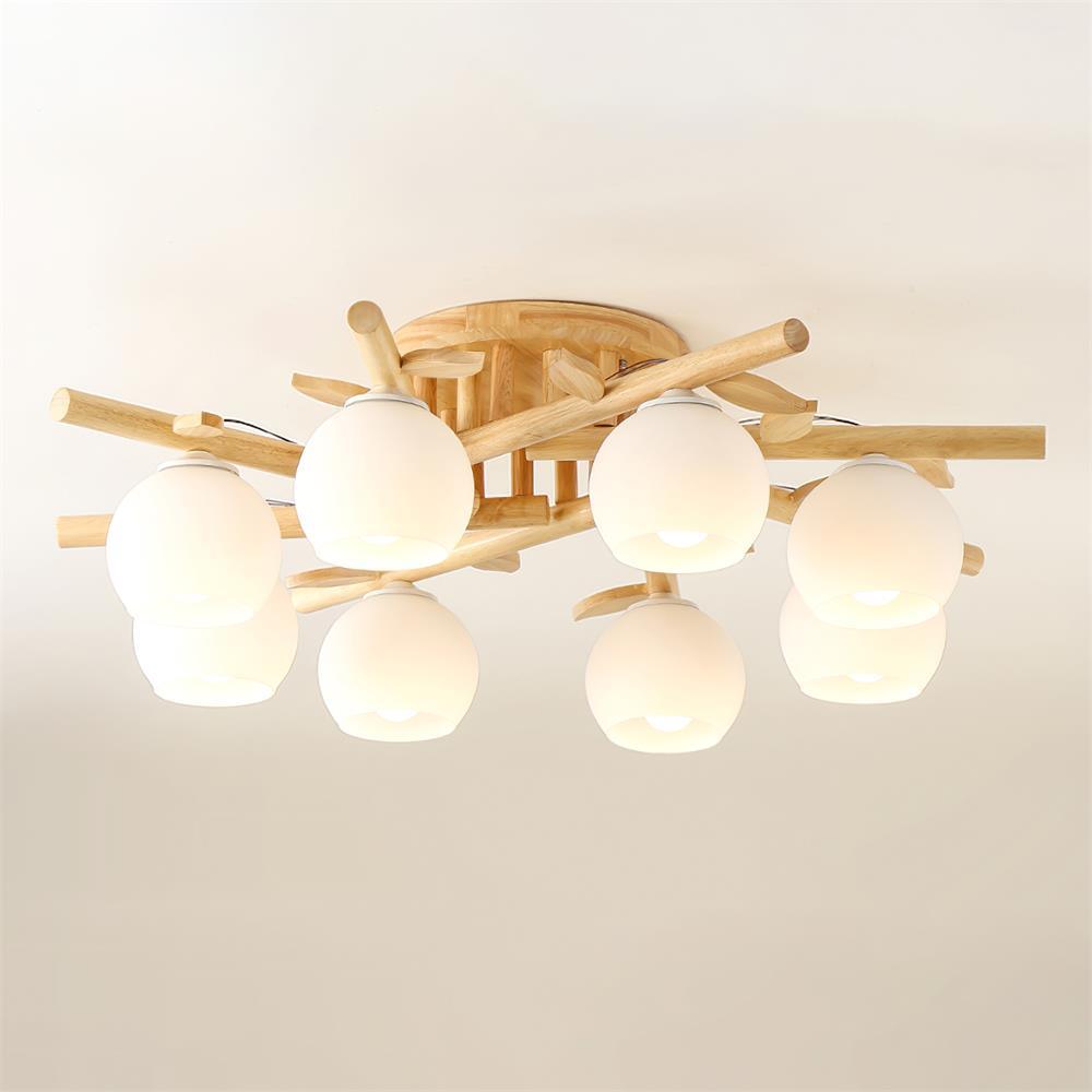 Ceiling Light Wood Body Glass Globes Organic Warm Minimalist | Fioriscas