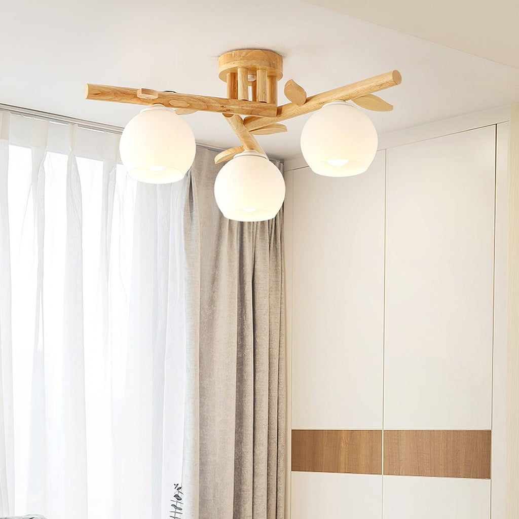 Ceiling Light Wood Body Glass Globes Organic Warm Minimalist | Fioriscas