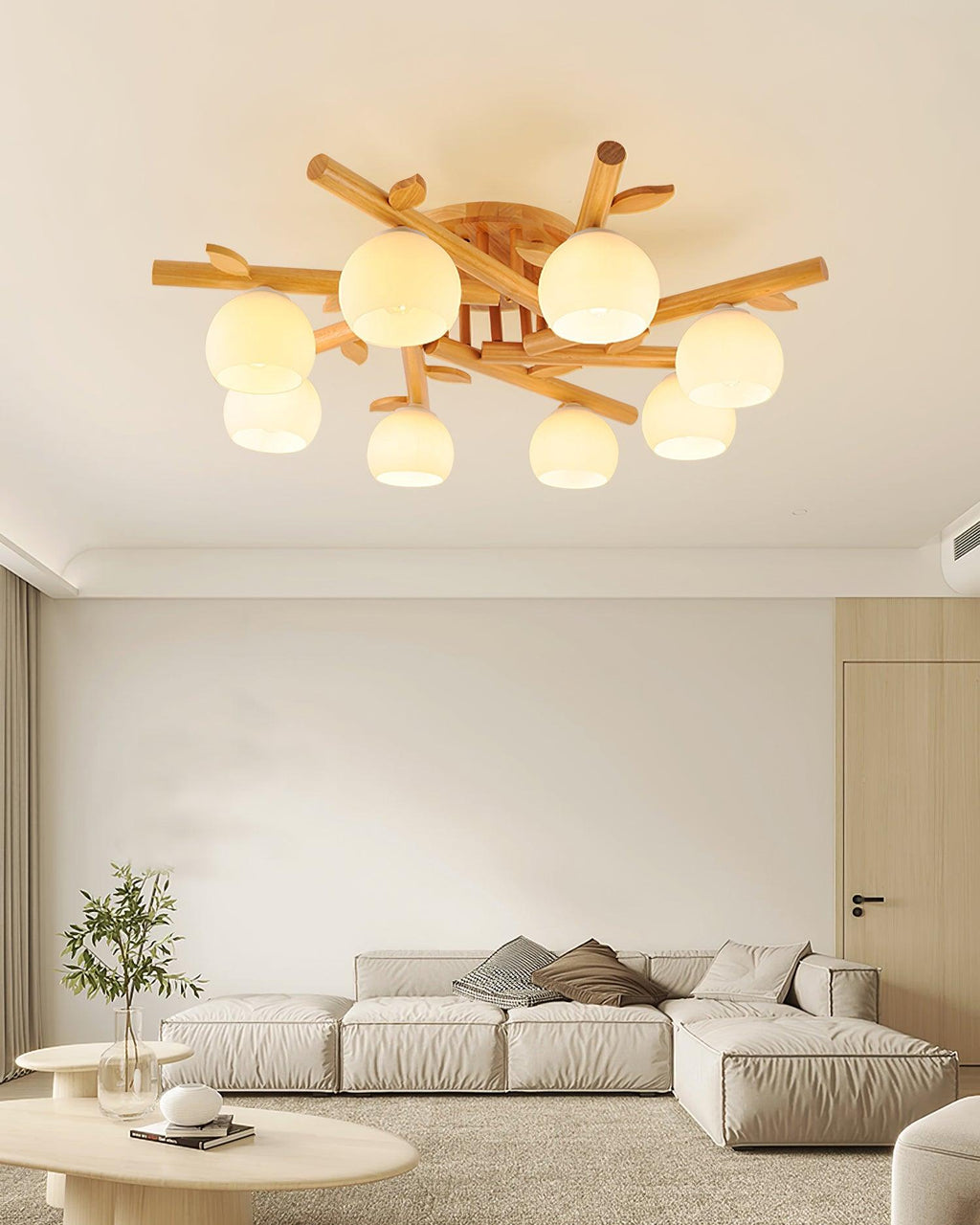 Ceiling Light Wood Body Glass Globes Organic Warm Minimalist | Fioriscas