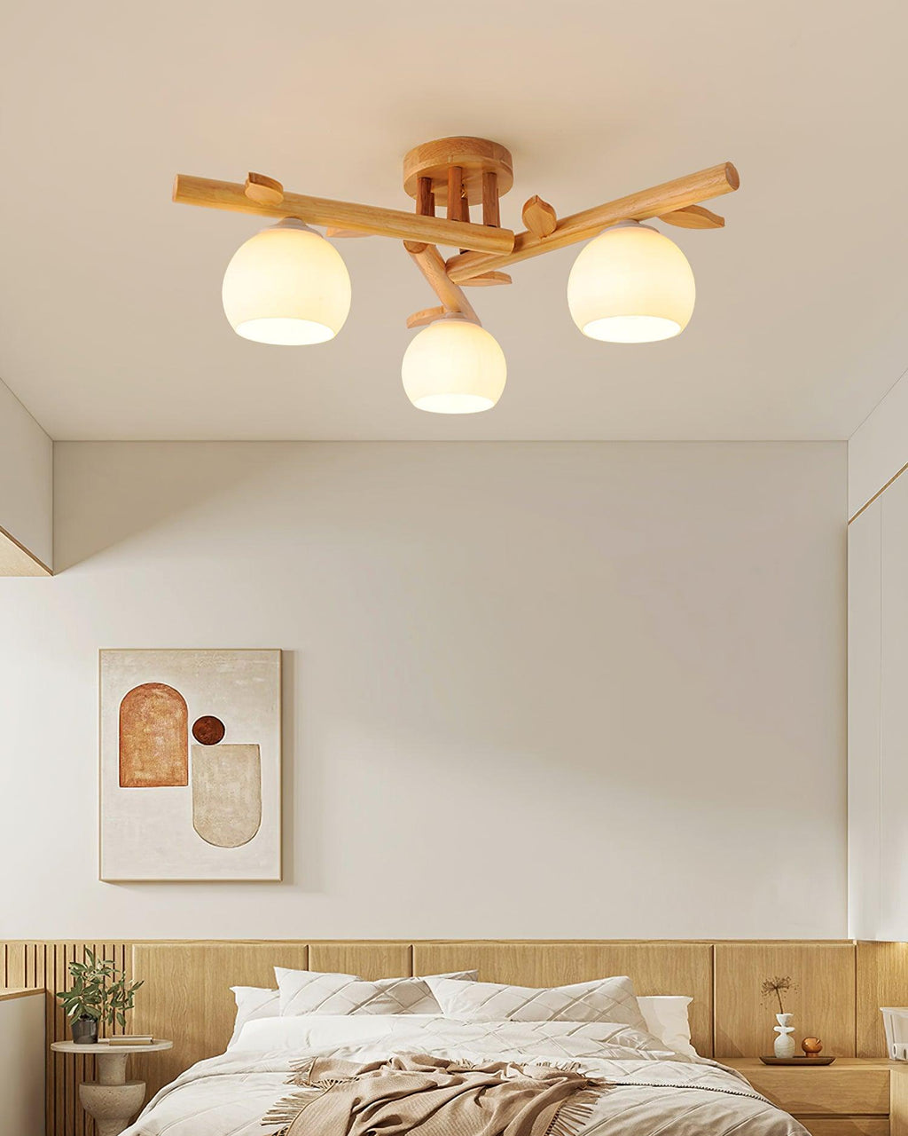 Ceiling Light Wood Body Glass Globes Organic Warm Minimalist | Fioriscas