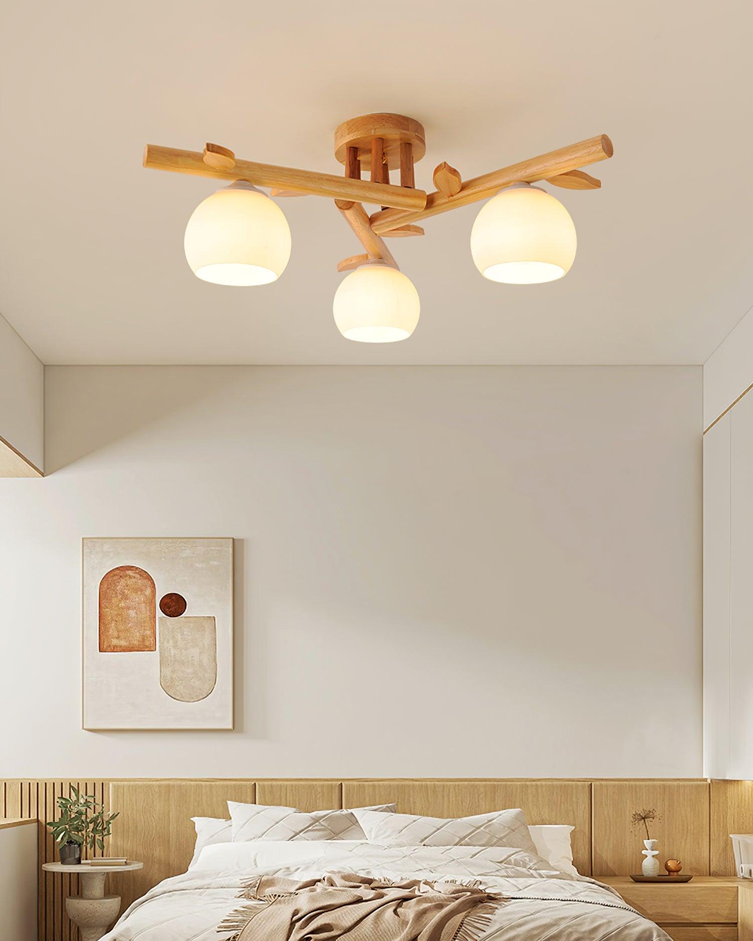 Ceiling Light Wood Body Glass Globes Organic Warm Minimalist | Fioriscas