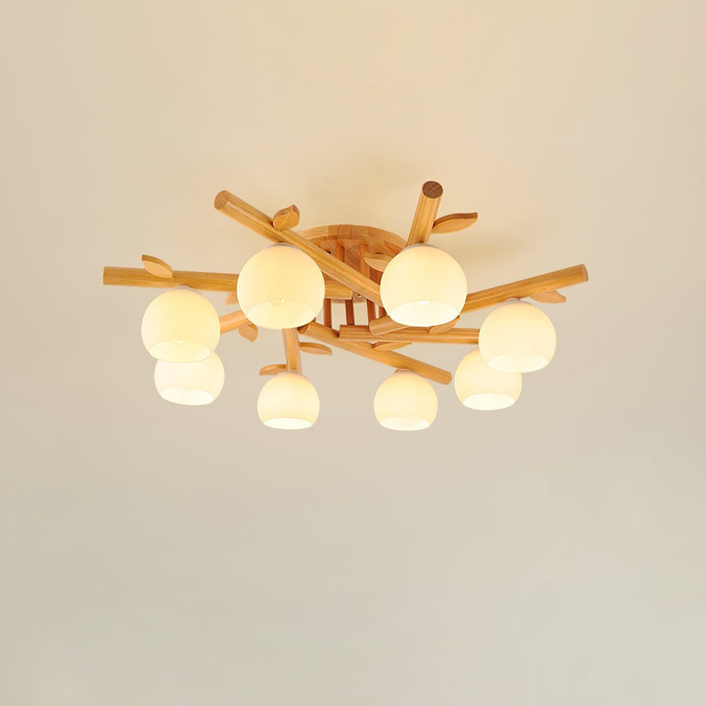 Ceiling Light Wood Body Glass Globes Organic Warm Minimalist | Fioriscas