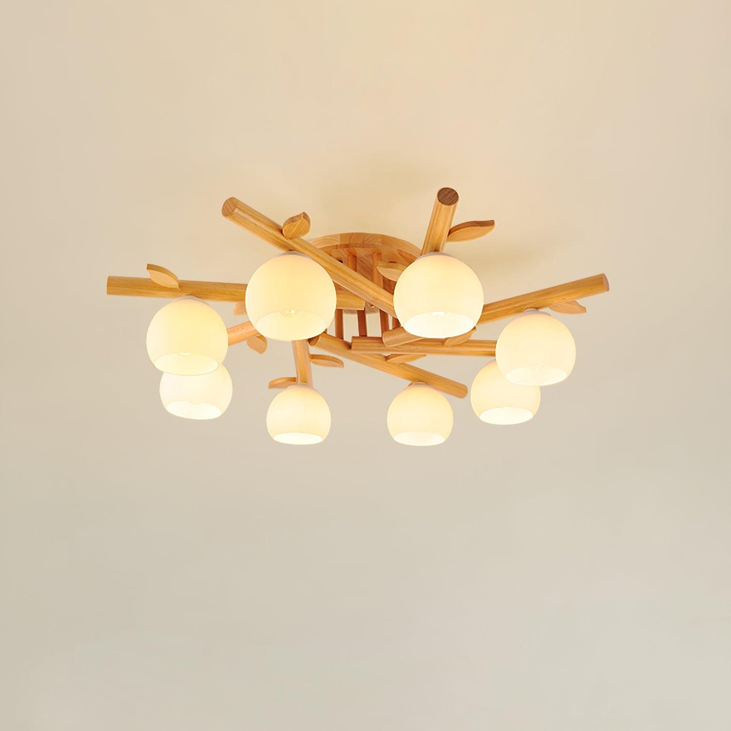 Ceiling Light Wood Body Glass Globes Organic Warm Minimalist | Fioriscas