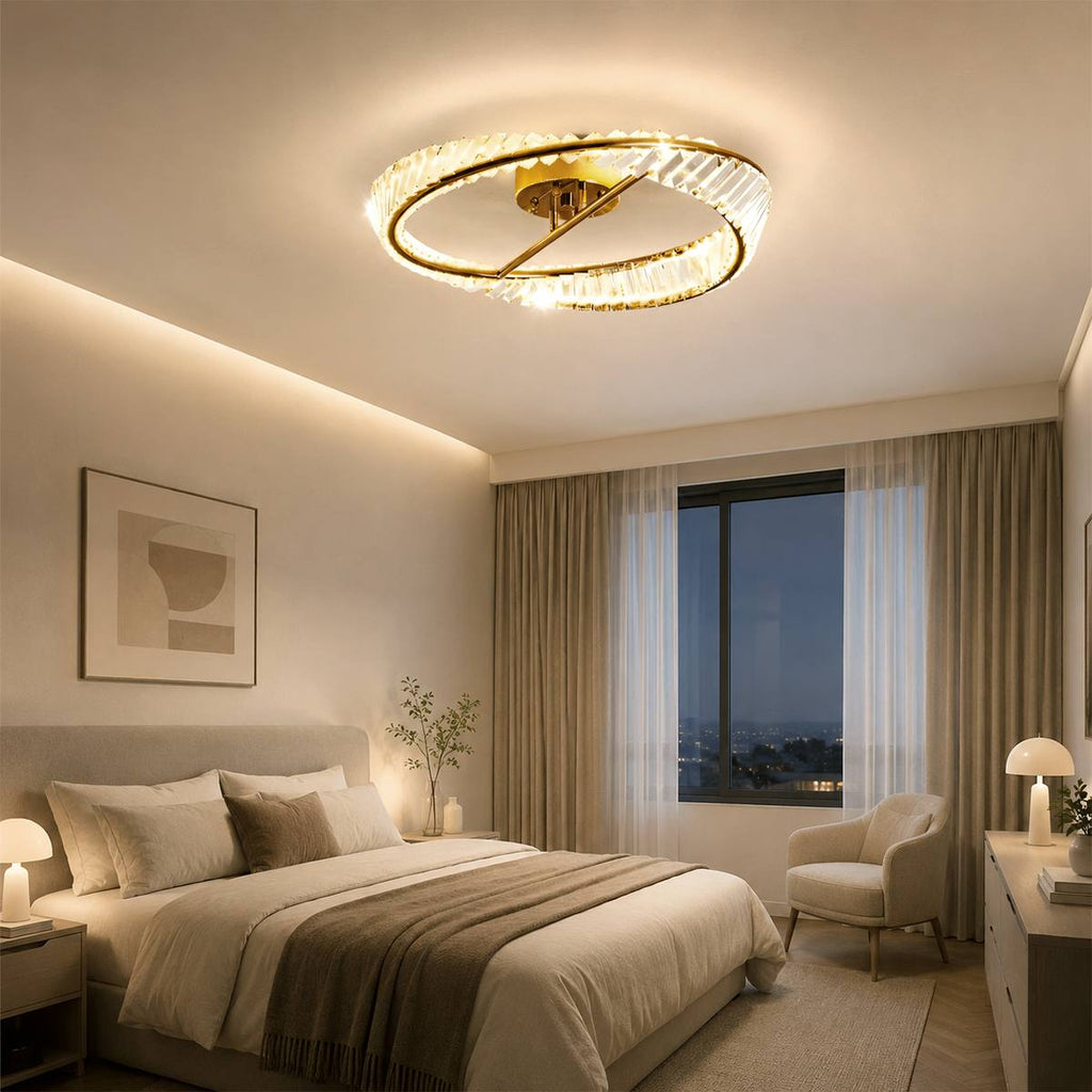 Prangende Krystallring Taklampe med Metallramme og LED-belysning