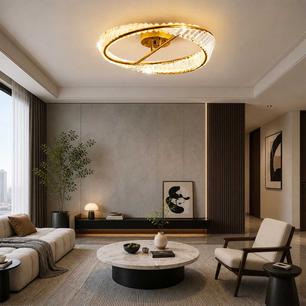 Prangende Krystallring Taklampe med Metallramme og LED-belysning