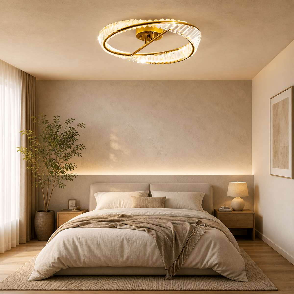 Prangende Krystallring Taklampe med Metallramme og LED-belysning