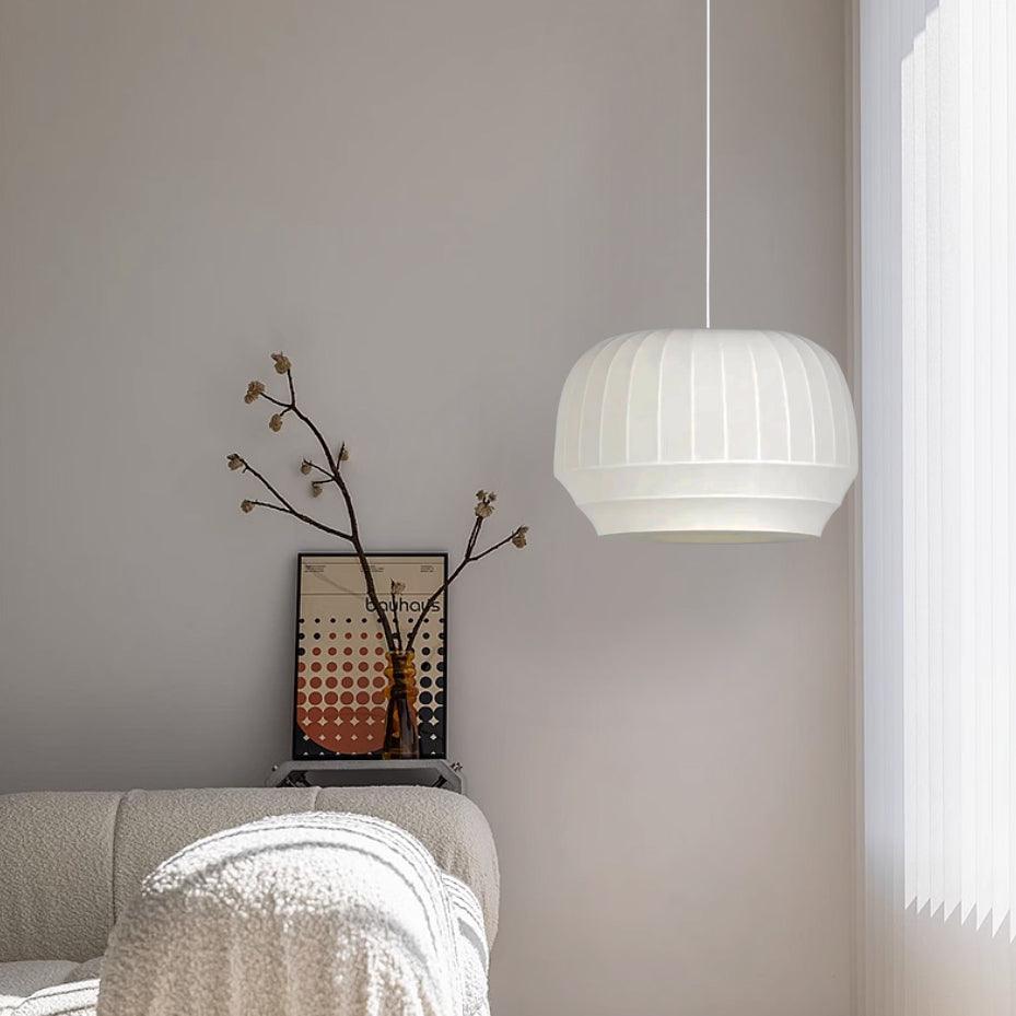Pendant Lamp Silk Shade White Fabric Vertical Lines Soft Modern Minimalist | Fioriscas