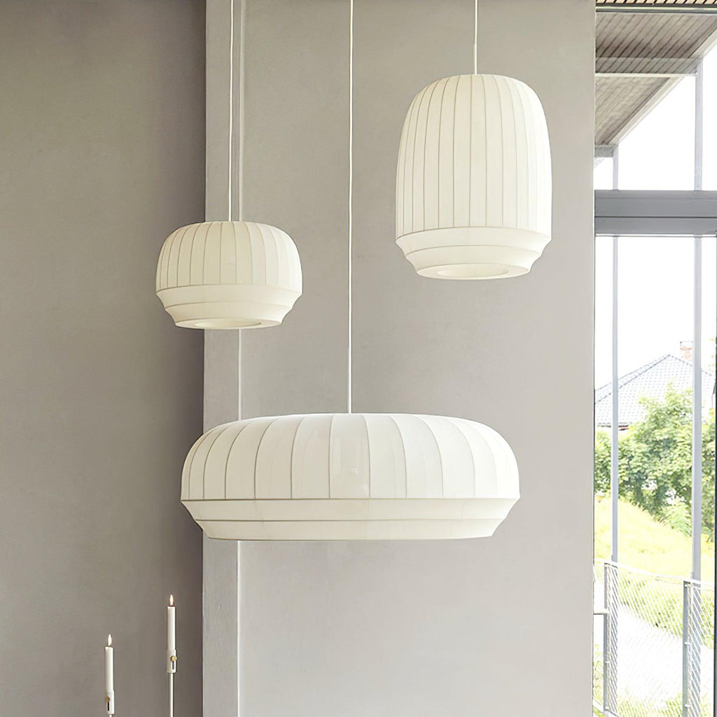 Pendant Lamp Silk Shade White Fabric Vertical Lines Soft Modern Minimalist | Fioriscas