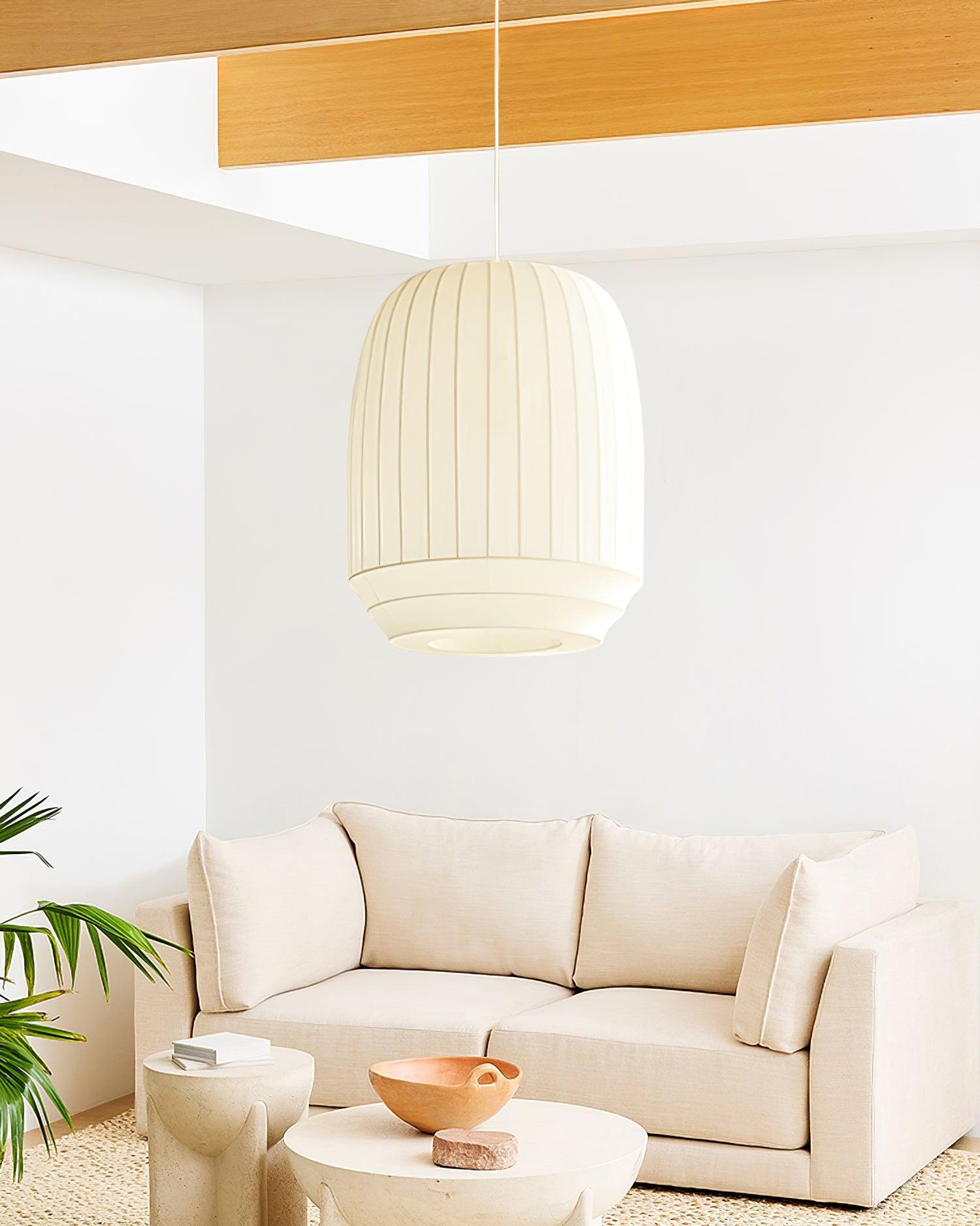 Pendant Lamp Silk Shade White Fabric Vertical Lines Soft Modern Minimalist | Fioriscas