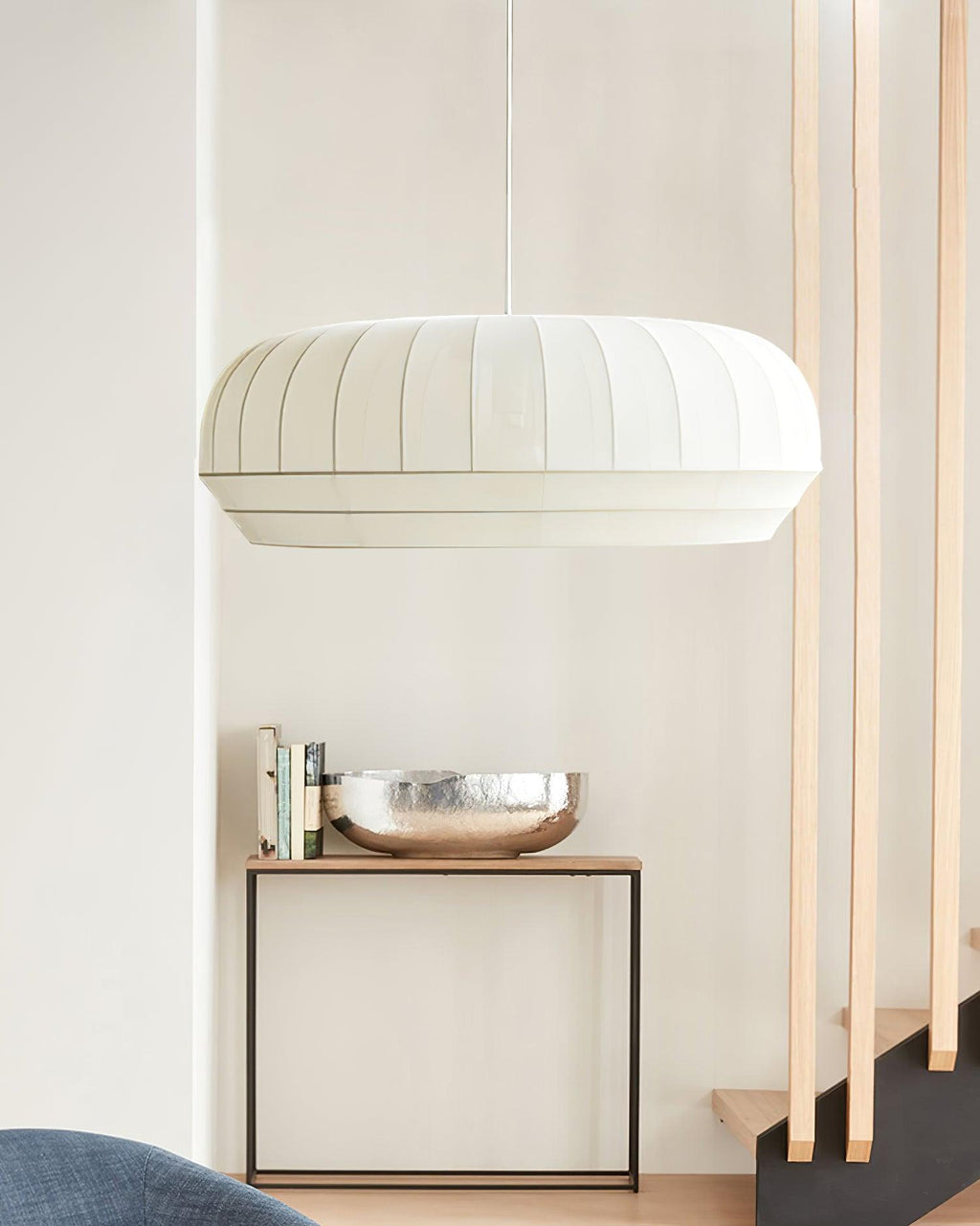 Pendant Lamp Silk Shade White Fabric Vertical Lines Soft Modern Minimalist | Fioriscas
