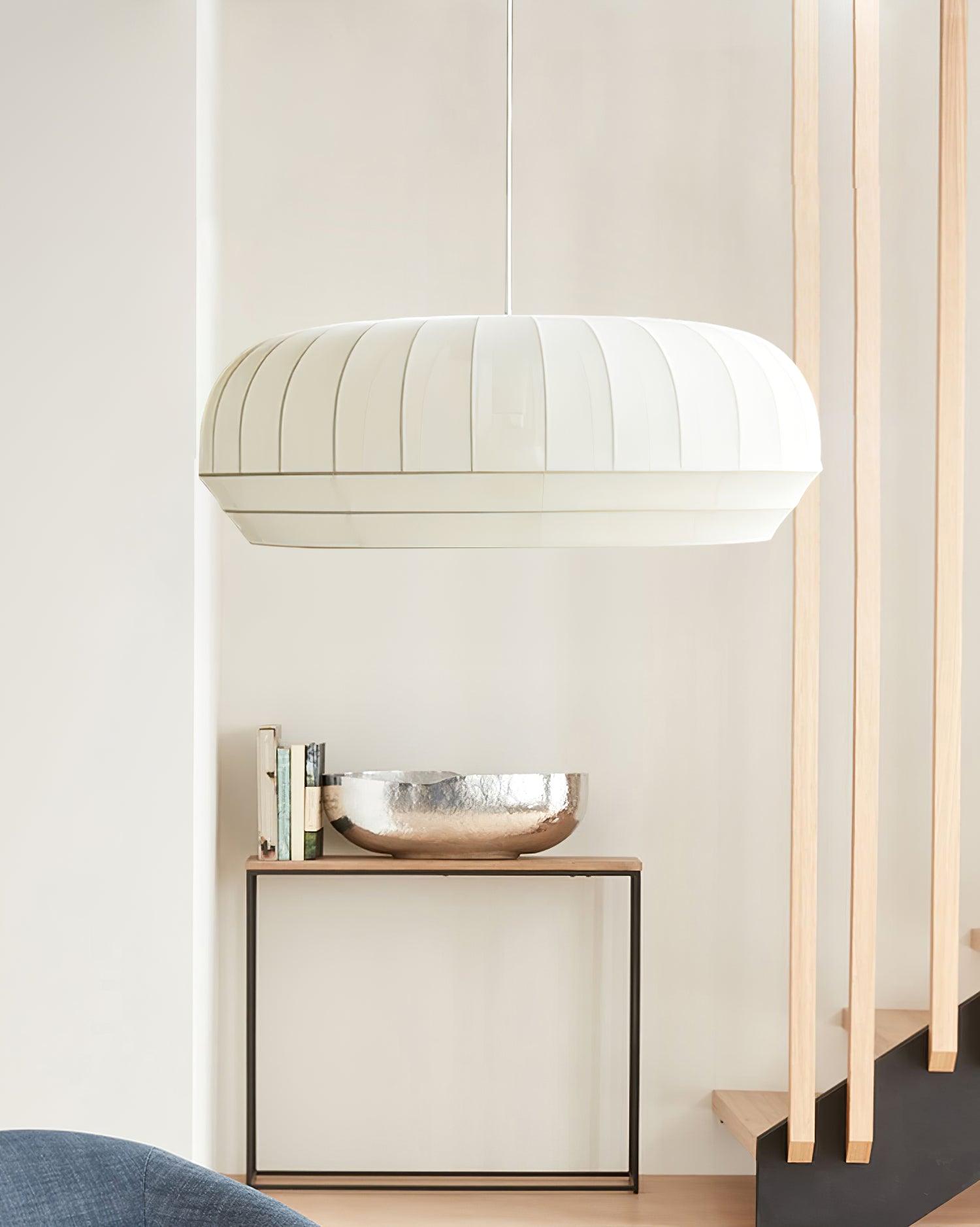 Pendant Lamp Silk Shade White Fabric Vertical Lines Soft Modern Minimalist | Fioriscas
