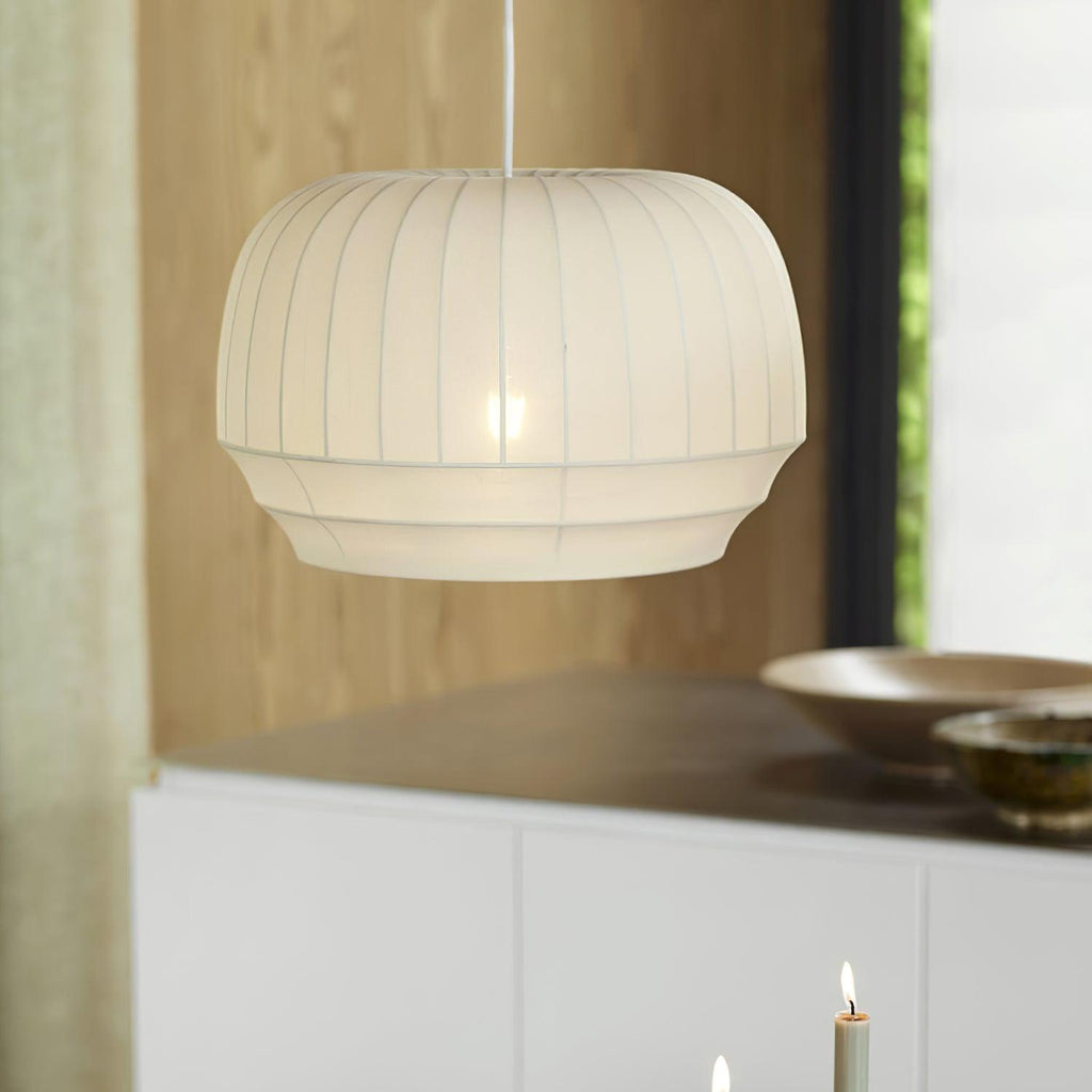 Pendant Lamp Silk Shade White Fabric Vertical Lines Soft Modern Minimalist | Fioriscas