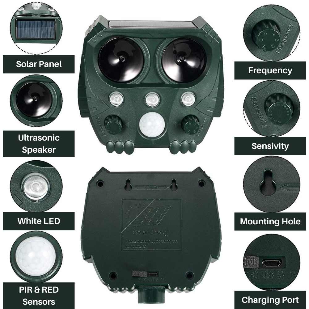 Ahuyentador solar ultrasónico VerdantWave para gatos, zorros y palomas