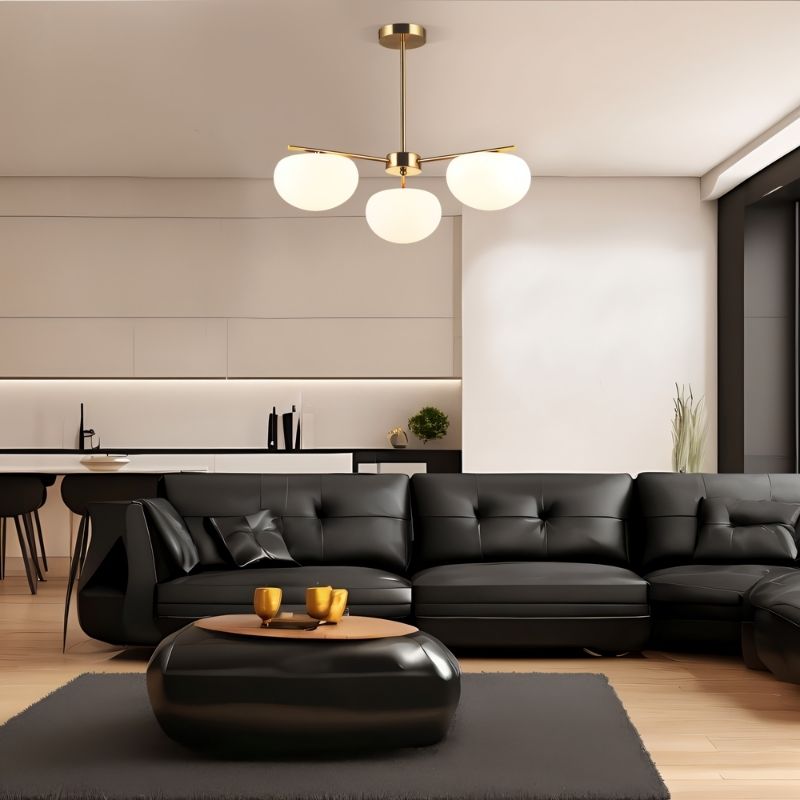 Aurora Gold Iron And Glass Pendant Light With Spherical Glass Shades For Living Rooms