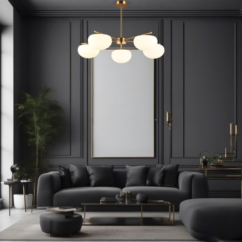 Aurora Gold Iron And Glass Pendant Light With Spherical Glass Shades For Living Rooms