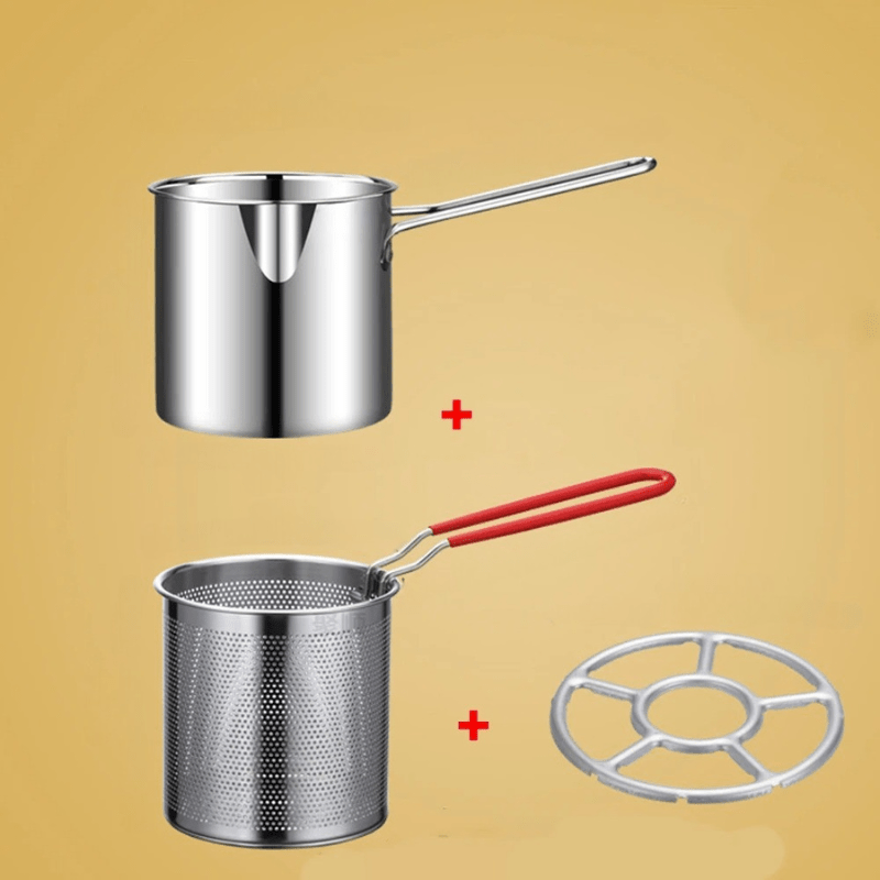 Friteuse en acier inoxydable avec poignée anti-brûlure et design économiseur d'huile - Fioriscas