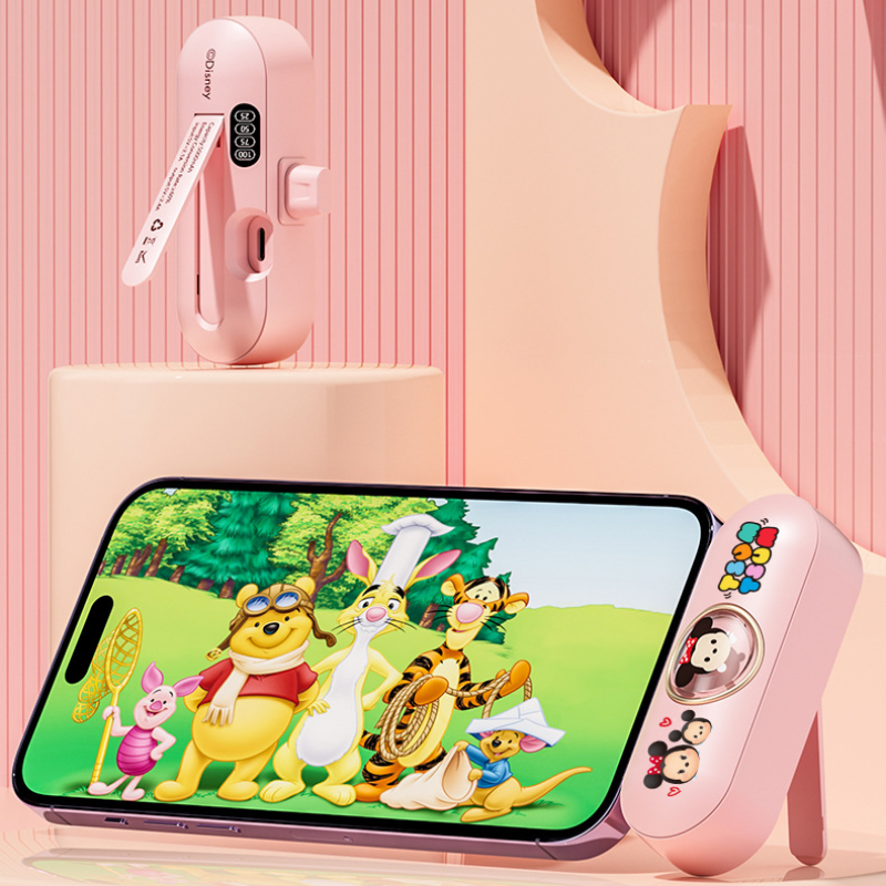 Mini powerbank met uitschuifbare standaard, 5000mAh draagbare oplader