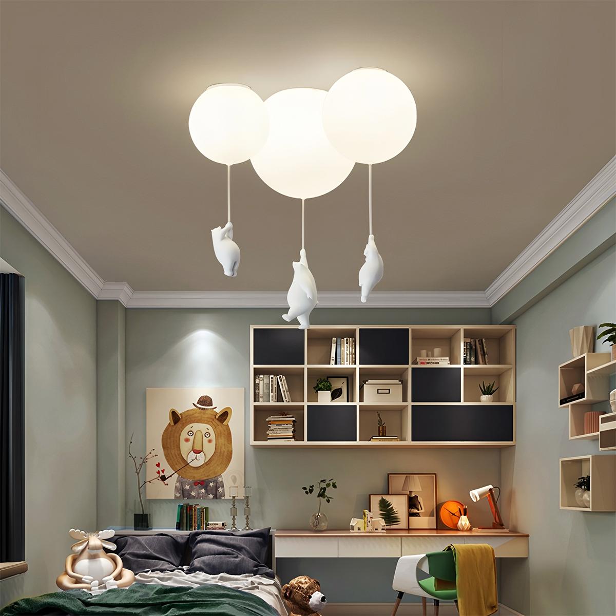 Bear Balloon Ceiling Light For Kids Room Cute Modern Night Lamp