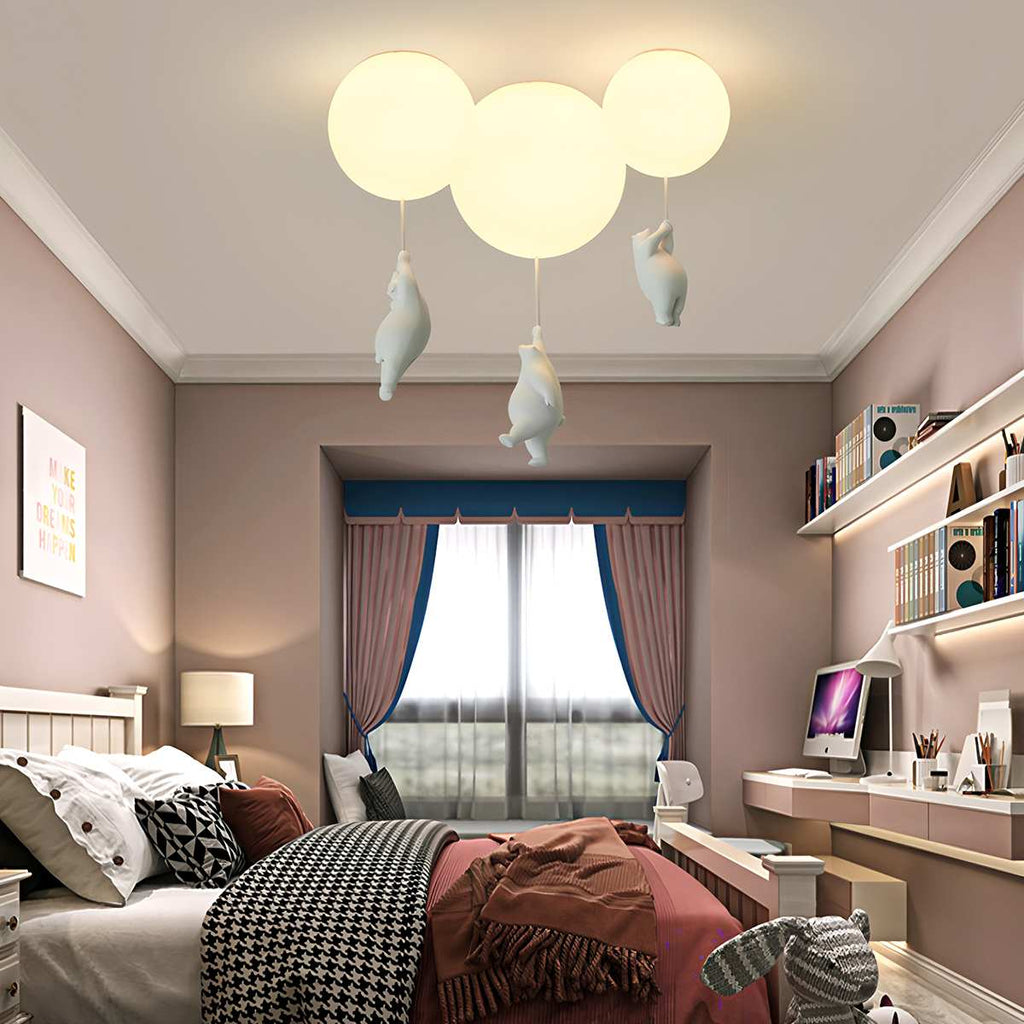 Bear Balloon Ceiling Light For Kids Room Cute Modern Night Lamp