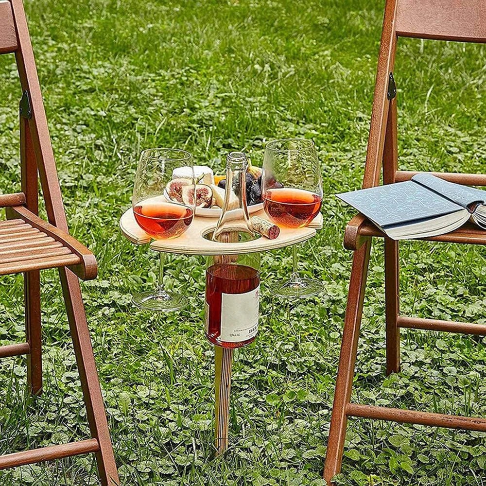 Table à vin pliante en bois portable pour extérieur avec porte-verres pour pique-niques et camping - Fioriscas