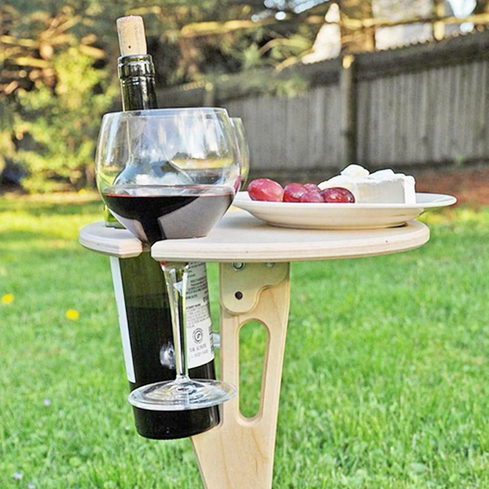 Table à vin pliante en bois portable pour extérieur avec porte-verres pour pique-niques et camping - Fioriscas