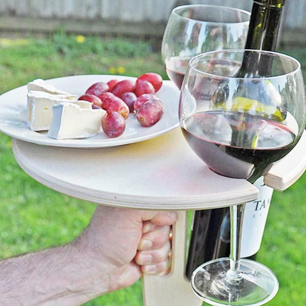 Table à vin pliante en bois portable pour extérieur avec porte-verres pour pique-niques et camping - Fioriscas