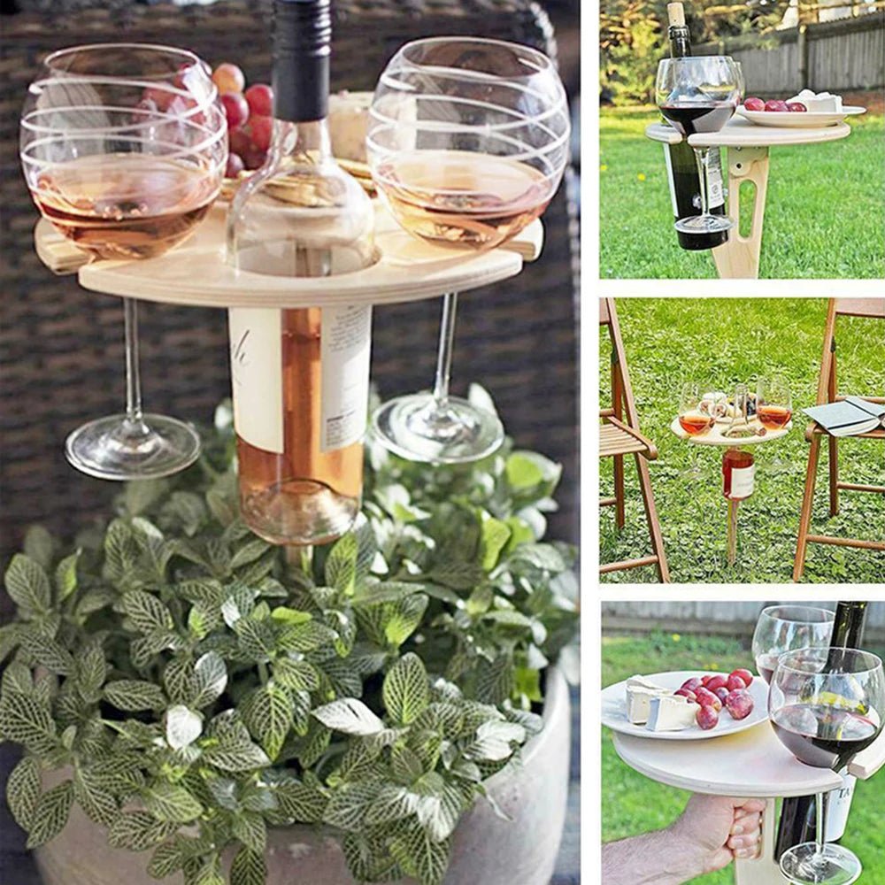 Table à vin pliante en bois portable pour extérieur avec porte-verres pour pique-niques et camping - Fioriscas