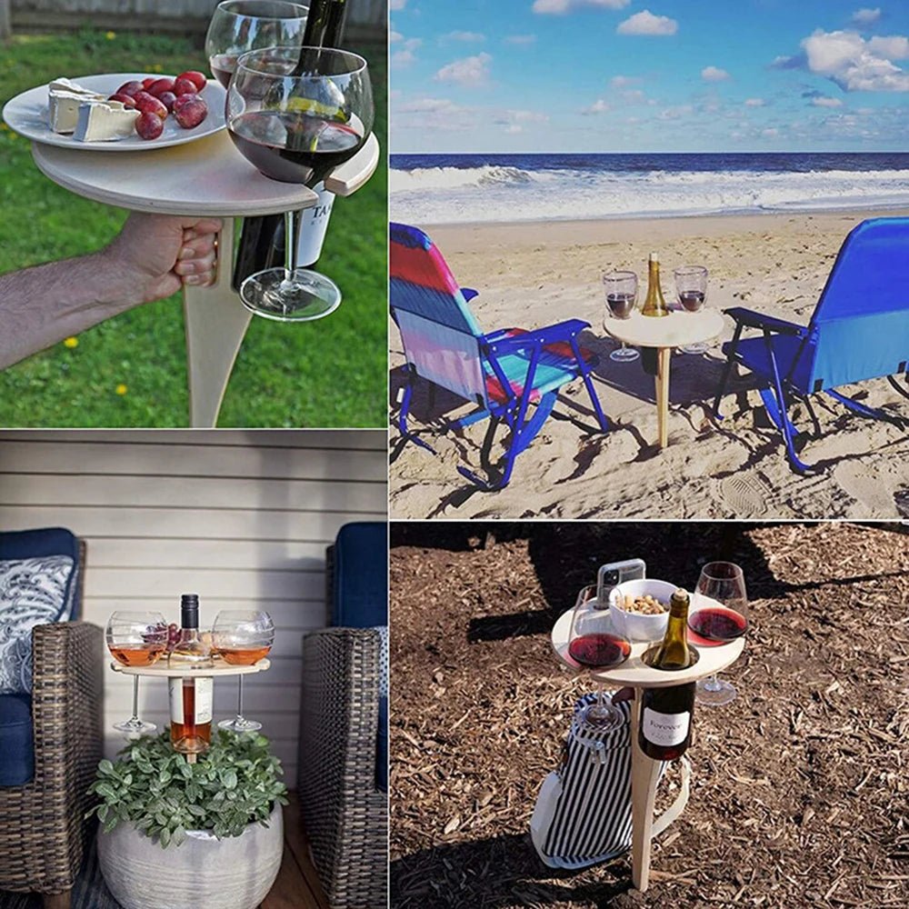 Table à vin pliante en bois portable pour extérieur avec porte-verres pour pique-niques et camping - Fioriscas