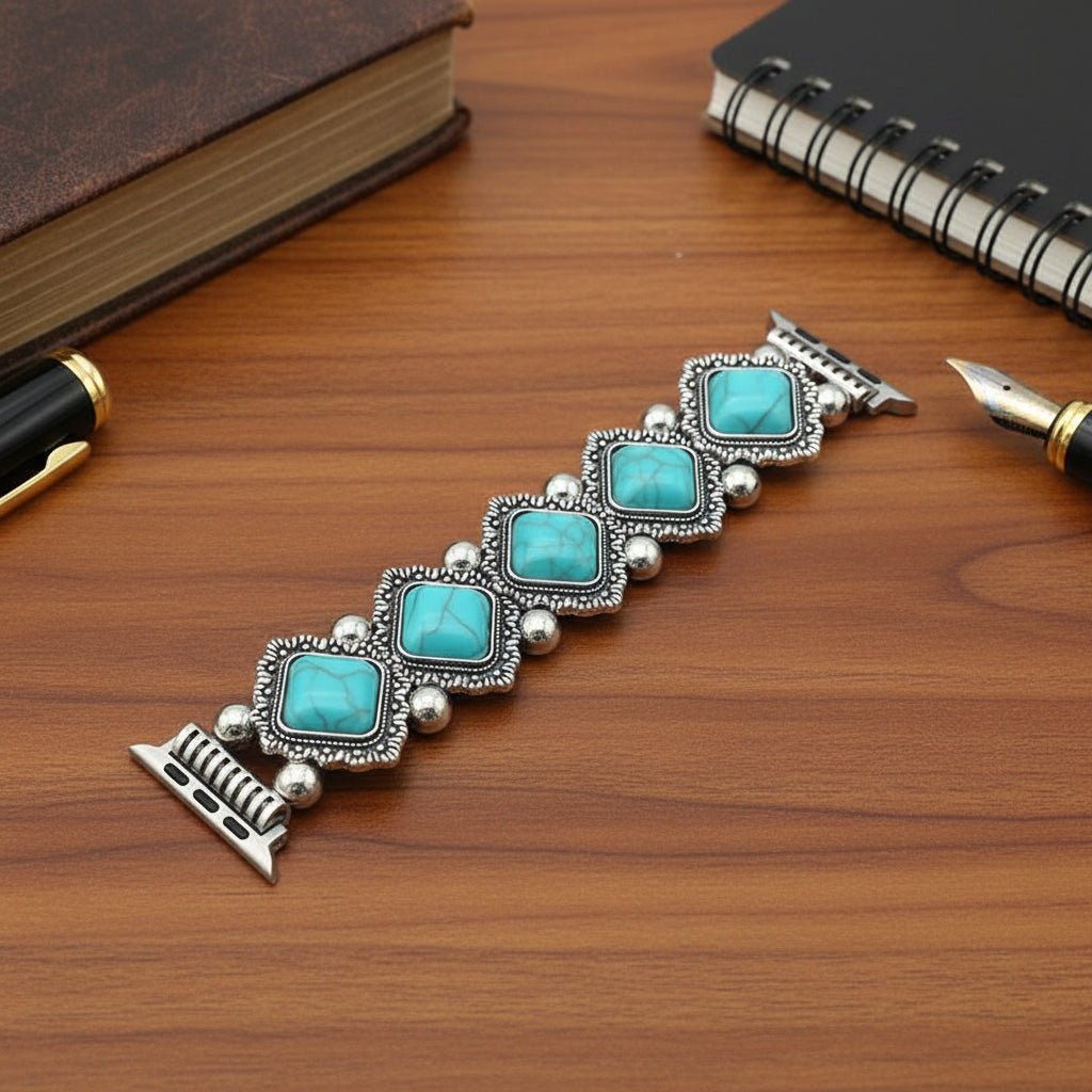 Bracciale boho-chic per smartwatch con dettaglio in turchese nobile - Fioriscas