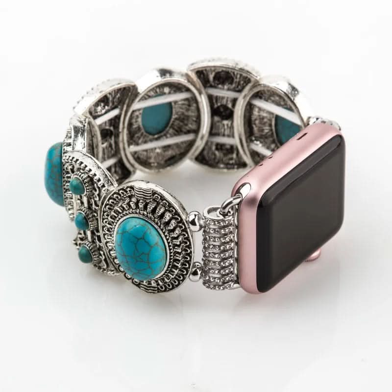 Bracciale boho-chic per smartwatch con dettaglio in turchese nobile - Fioriscas