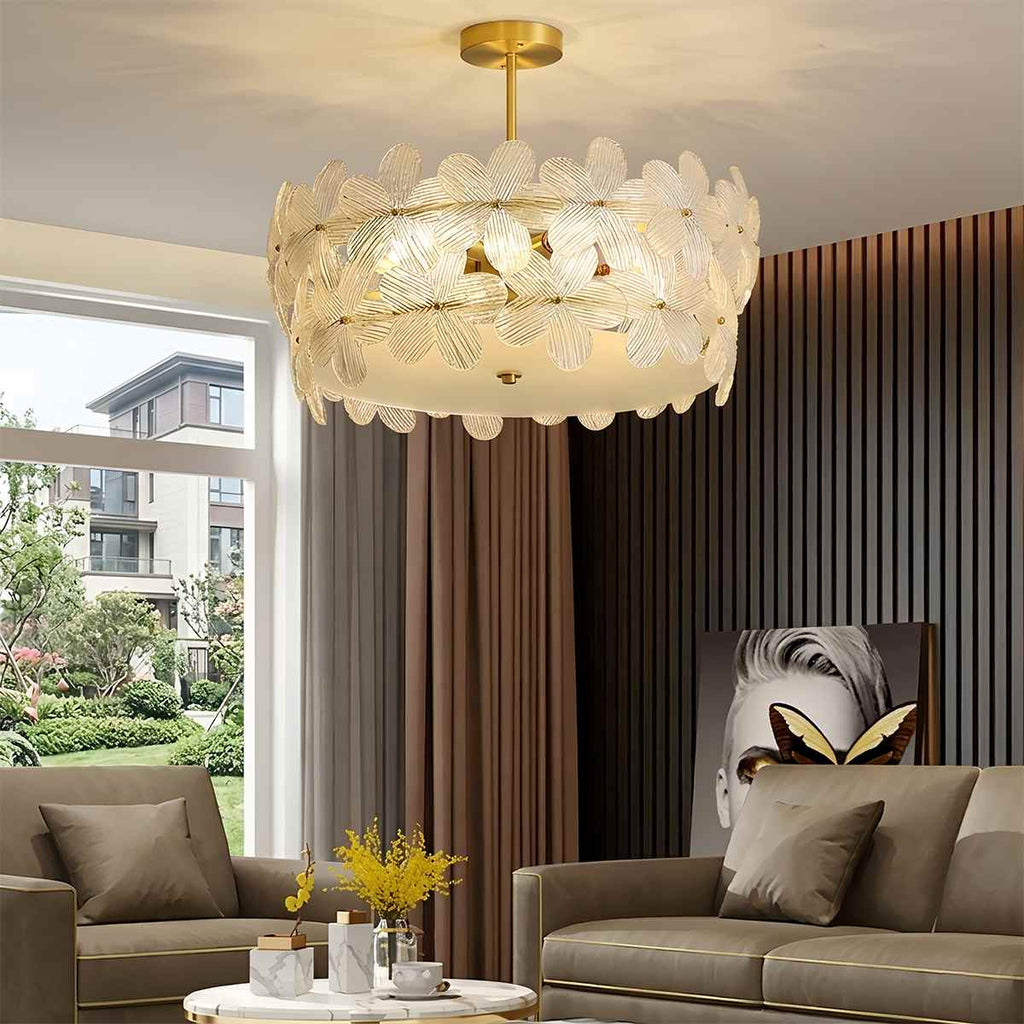 Copper Finish Blossom Glass Ceiling Light With Petal Shade