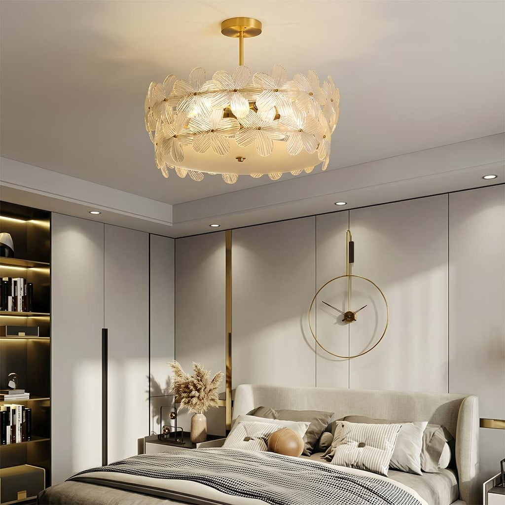 Copper Finish Blossom Glass Ceiling Light With Petal Shade